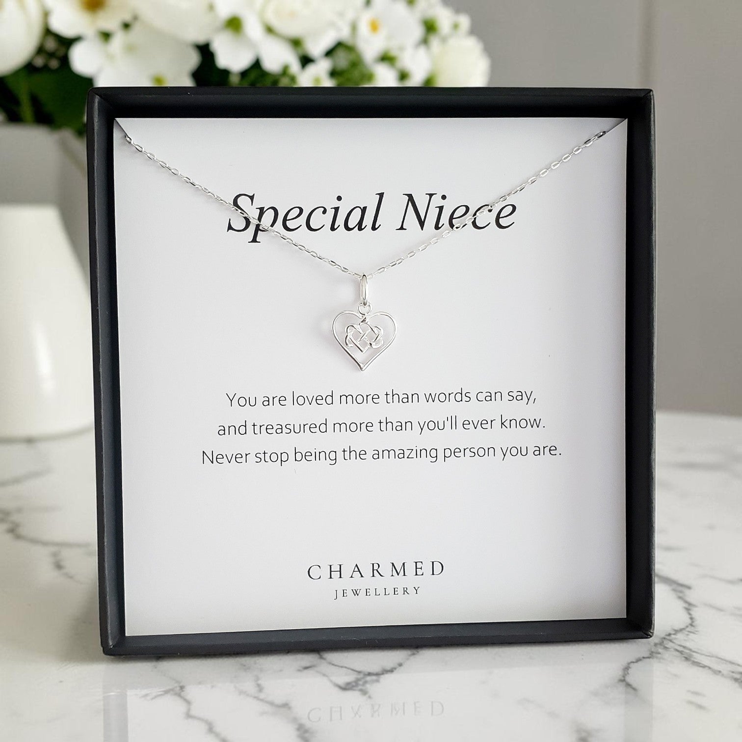 Niece Gift | Infinity Knot Heart Necklace in Sterling Silver 925 | Personalised Jewellery
