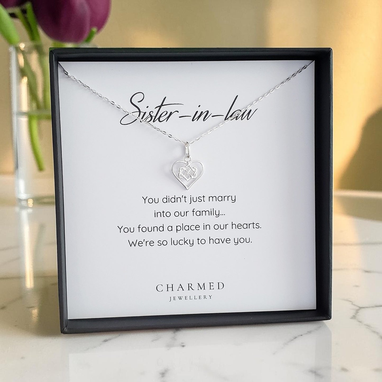 Sister-in-Law Gift | Infinity Knot Heart Necklace in Sterling Silver 925 | Personalised Jewellery