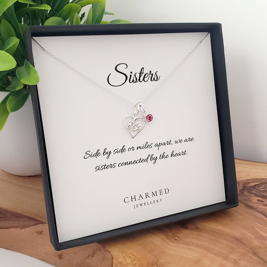 Sister Infinity Knot Necklace with Birthstone in Sterling Silver 925 | Personalised Gift