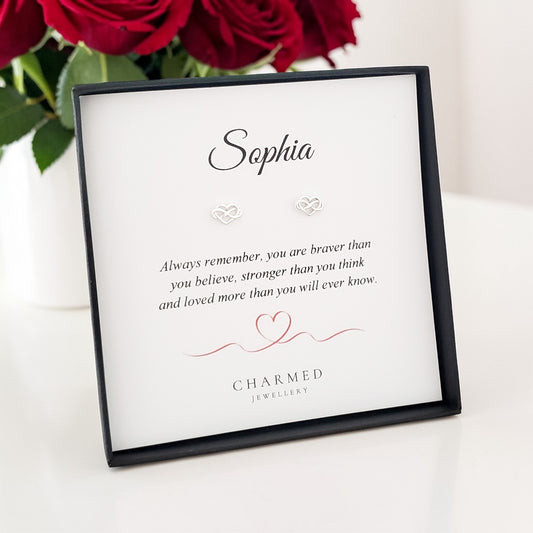 Infinity Heart Stud Earrings Sterling Silver 925 | Personalised Jewellery Gift