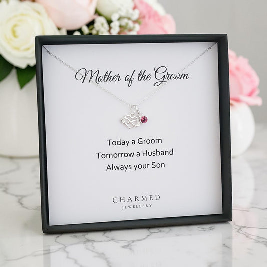 Mother of the Groom Infinity Heart Necklace with Birthstone | Sterling Silver 925 | Personalised Jewellery Gift