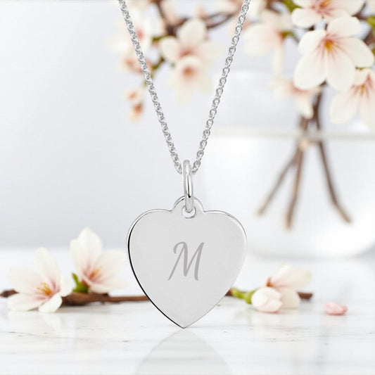 Initial Letter Engraved Necklace in Sterling Silver 925 | Personalised Jewellery Gift