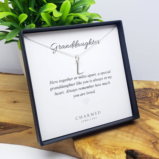 Granddaughter Initial Necklace in Sterling Silver 925 | Personalised Jewellery Gift