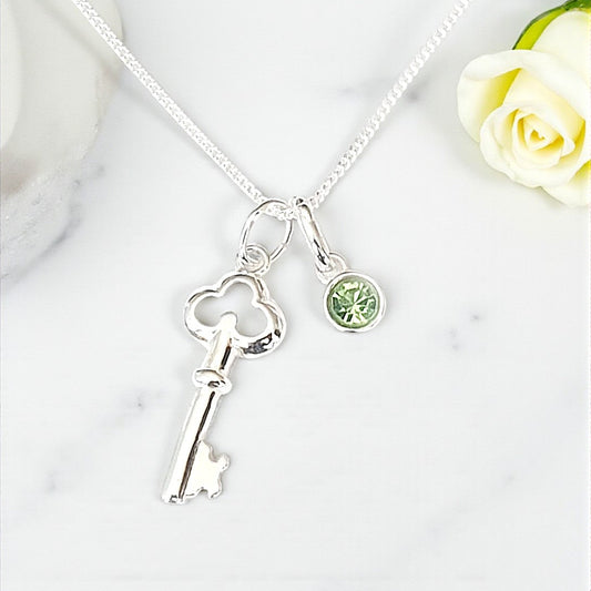 Key Birthstone Necklace | Sterling Silver 925 Personalised Jewellery