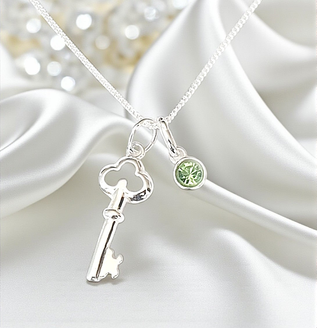 Key Birthstone Necklace | Sterling Silver 925 Personalised Jewellery