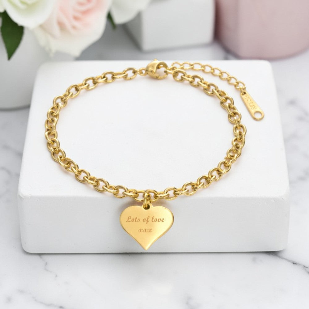 Engraved Name Charm Bracelet | 14ct Gold Plated Stainless Steel | Personalised Jewellery Gift
