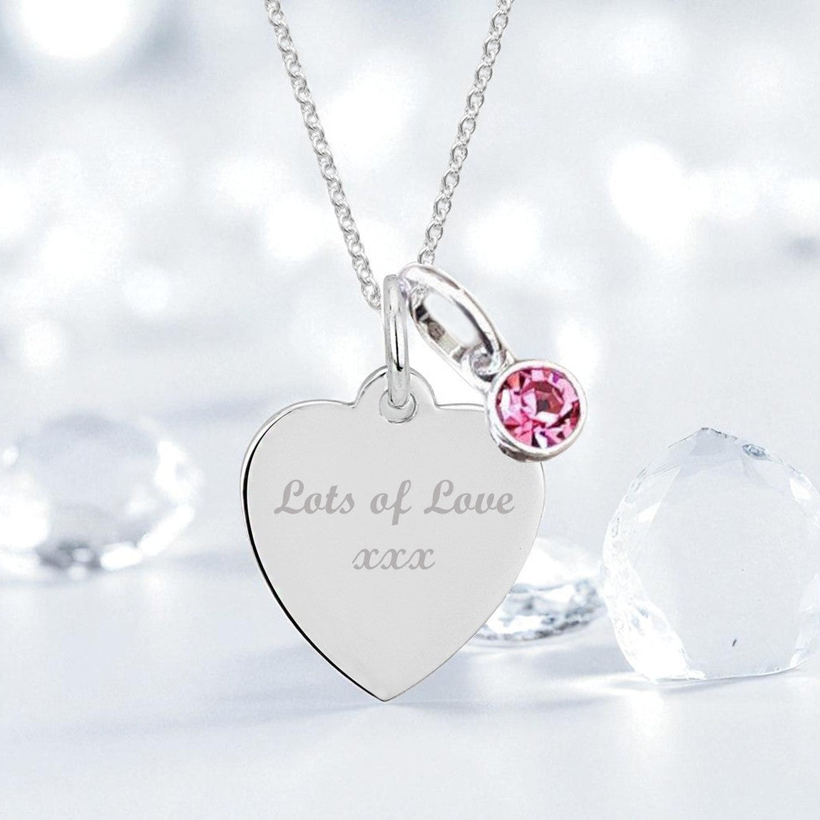 Engraved Necklace with Birthstone in Sterling Silver 925 | Personalised Jewellery Gift