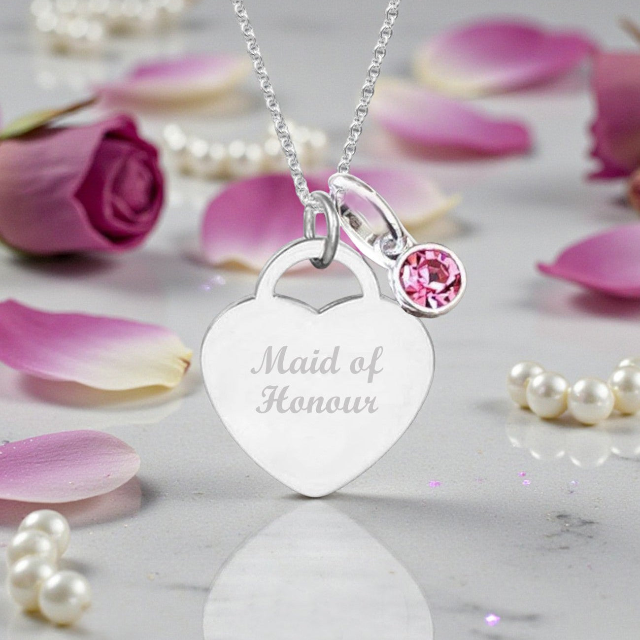 Maid of Honour Engraved Necklace with Birthstone | Personalised Jewellery Gift