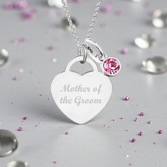 Mother of the Groom Engraved Necklace with Birthstone | Personalised Jewellery Gift