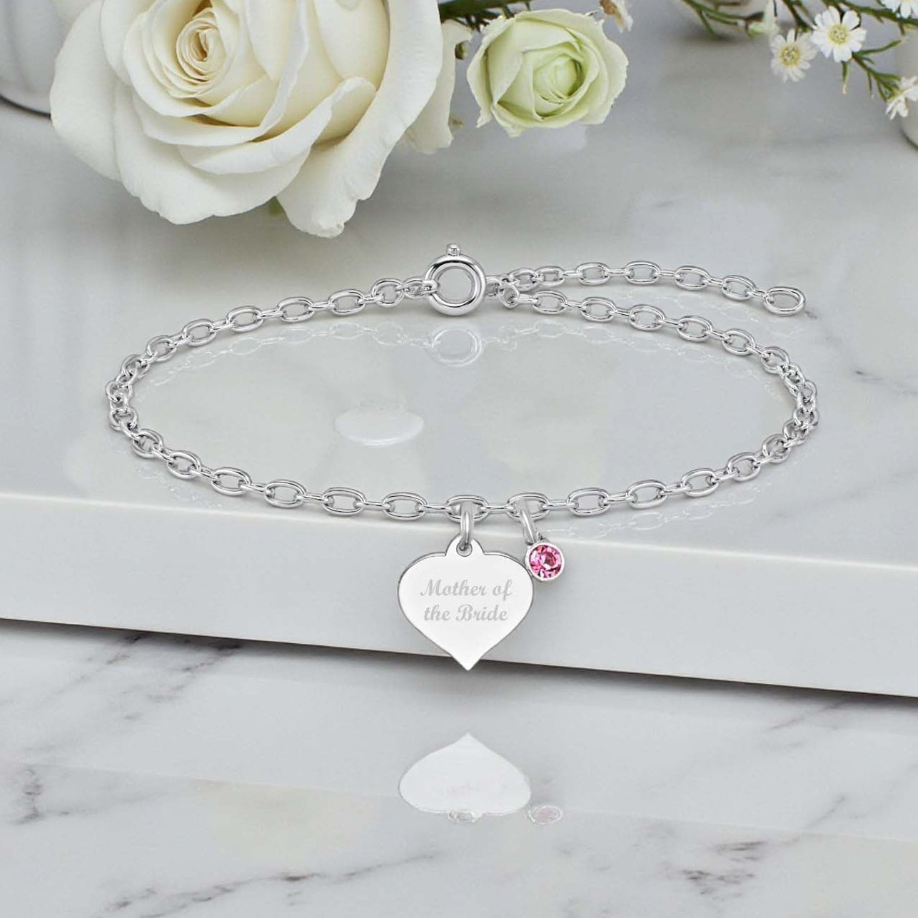 Mother of the Bride Engraved Bracelet with Birthstone – Sterling Silver 925 | Personalised Jewellery Gift