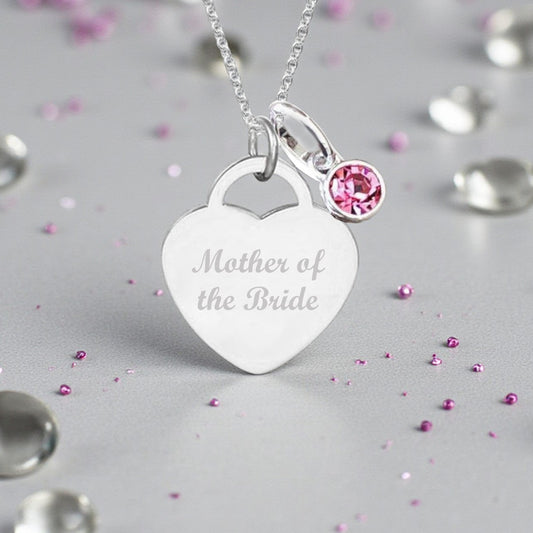 Mother of the Bride Engraved Necklace with Birthstone | Personalised Jewellery Gift