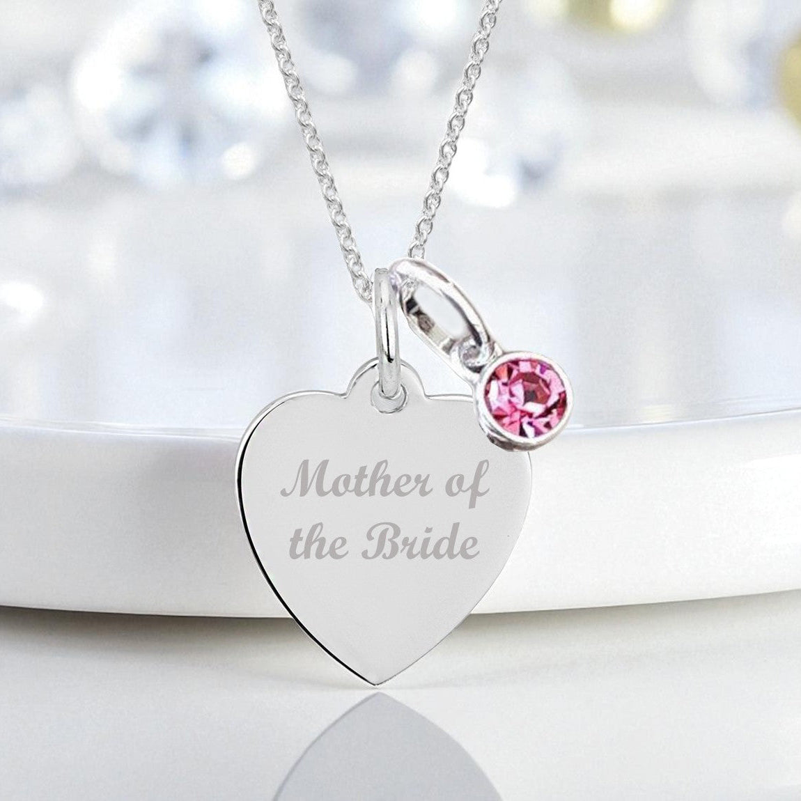 Mother of the Bride Engraved Necklace with Birthstone in Sterling Silver 925 | Personalised Jewellery Gift