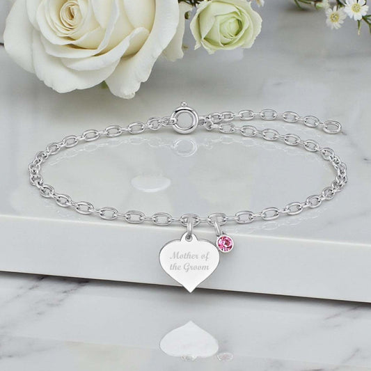 Mother of the Groom Engraved Bracelet with Birthstone – Sterling Silver 925 | Personalised Jewellery Gift