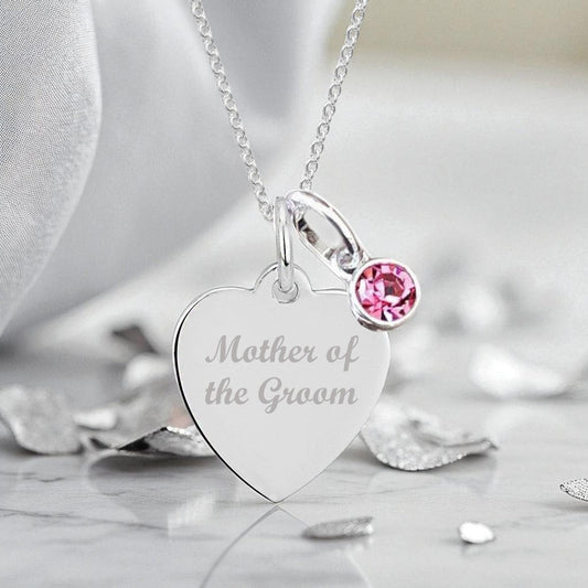 Mother of the Groom Engraved Necklace with Birthstone in Sterling Silver 925 | Personalised Jewellery Gift