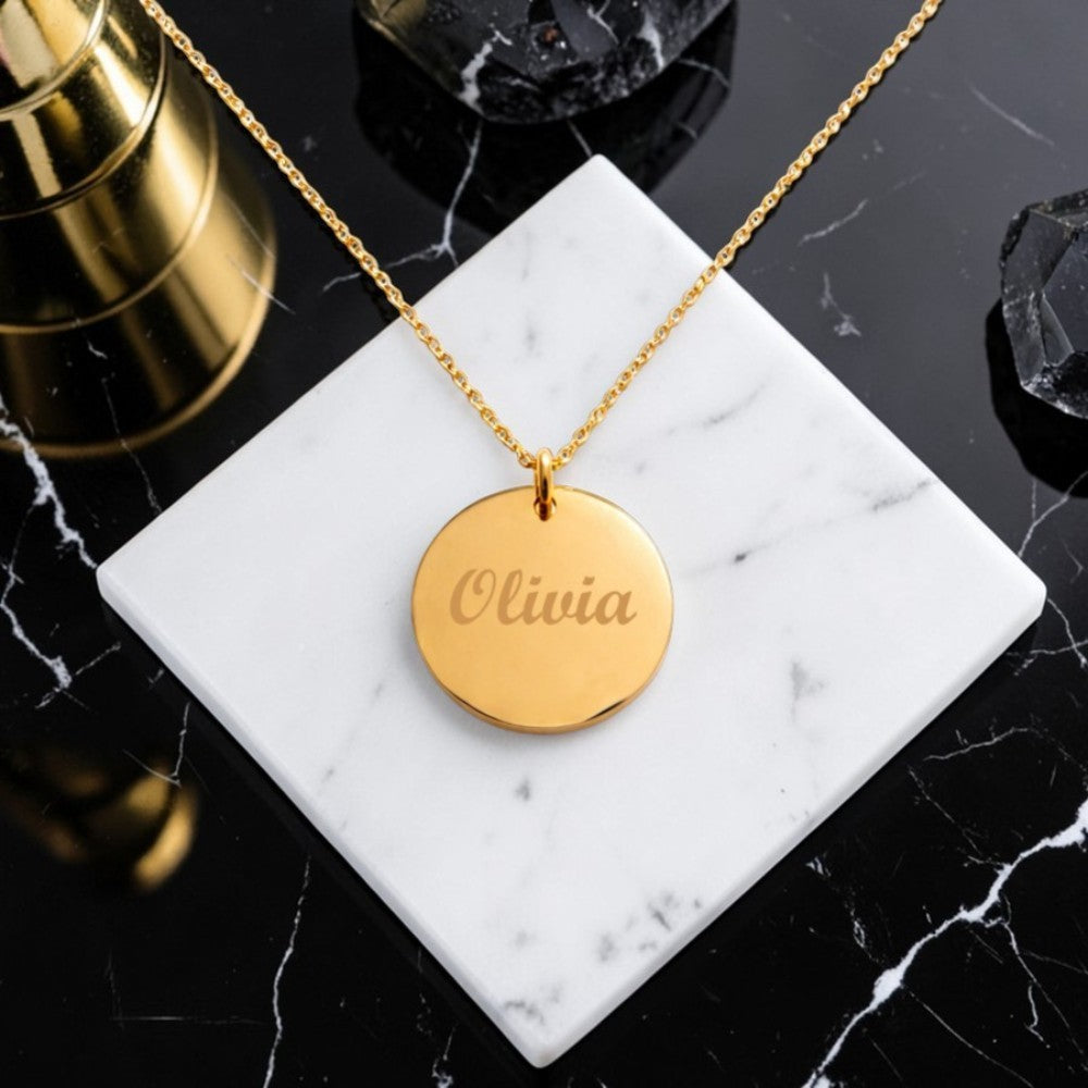 Engraved Name Disc Necklace | 14ct Gold Stainless Steel | Personalised Jewellery