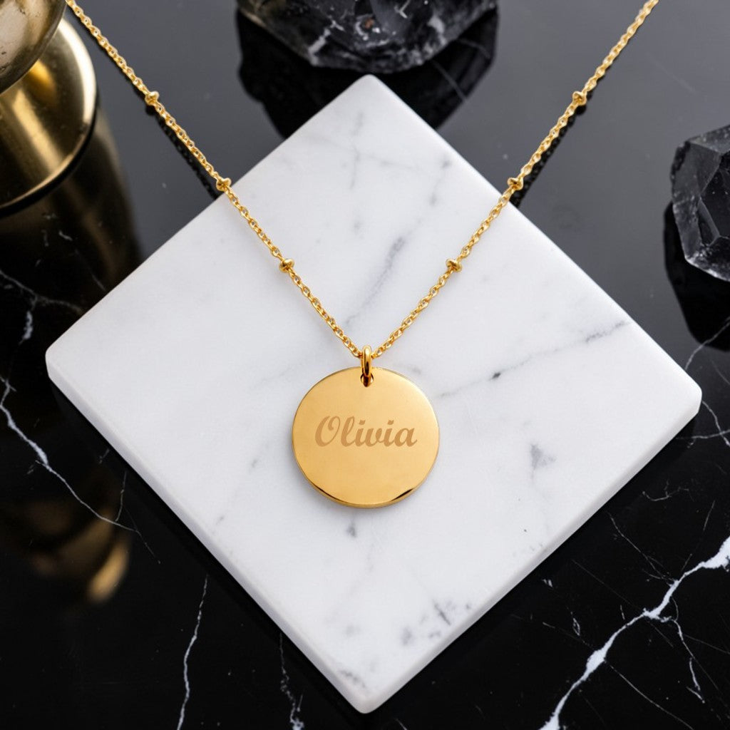 Engraved Name Disc Necklace | Gold Stainless Steel | Personalised Jewellery
