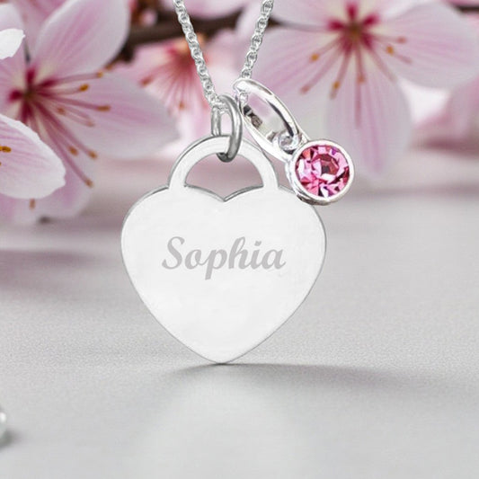 Engraved Name Heart Necklace | Sterling Silver 925 | Personalised Jewellery