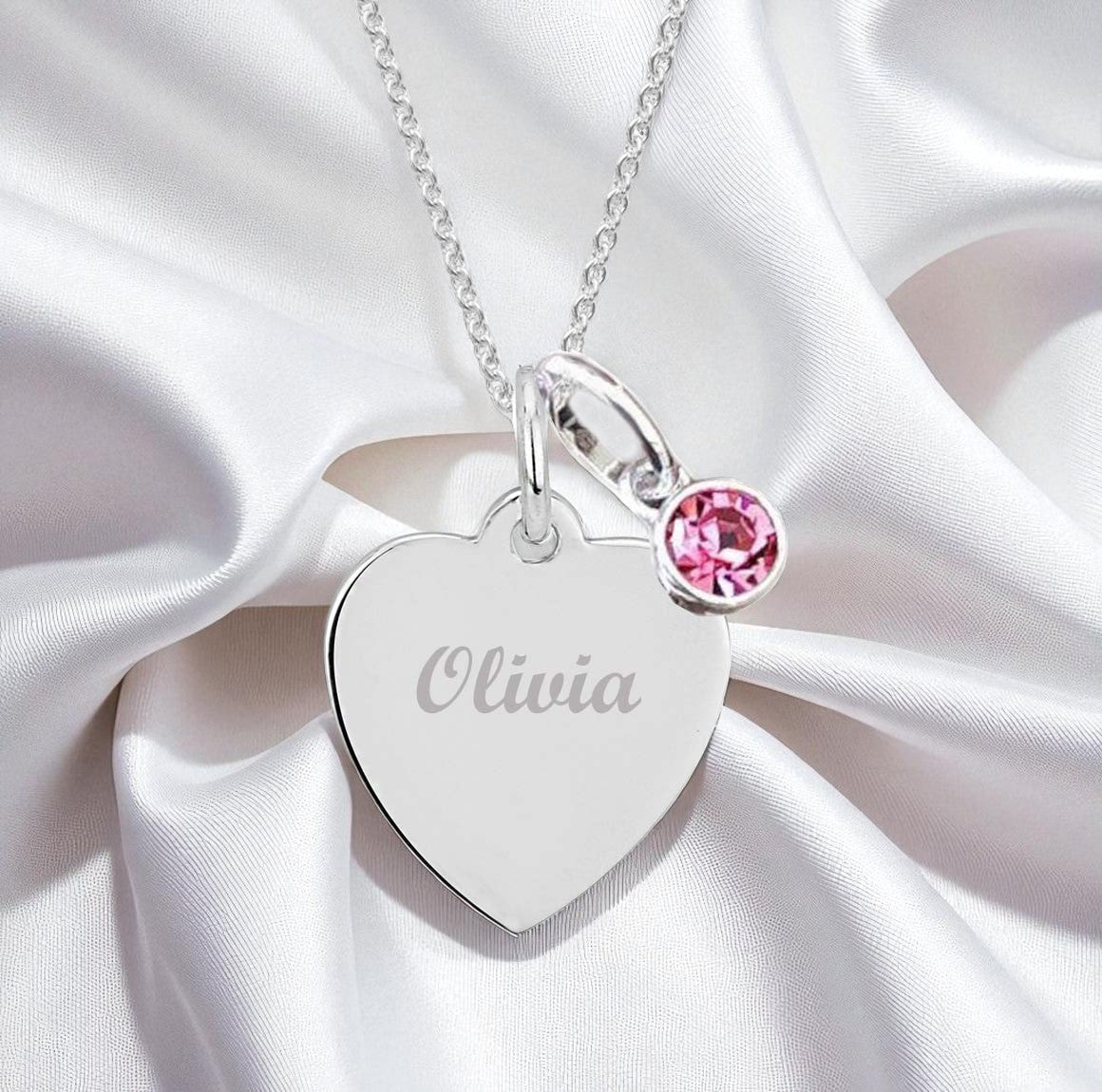 Flower Girl Engraved Necklace with Birthstone in Sterling Silver 925 | Personalised Jewellery Gift