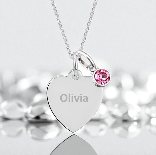 Granddaughter Engraved Necklace with Birthstone in Sterling Silver 925 | Personalised Jewellery Gift