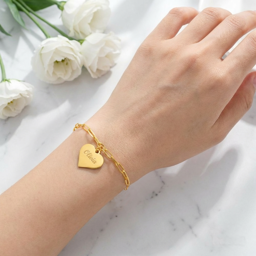Engraved Name Paperclip Bracelet | 14ct Gold Plated Stainless Steel | Personalised Jewellery Gift