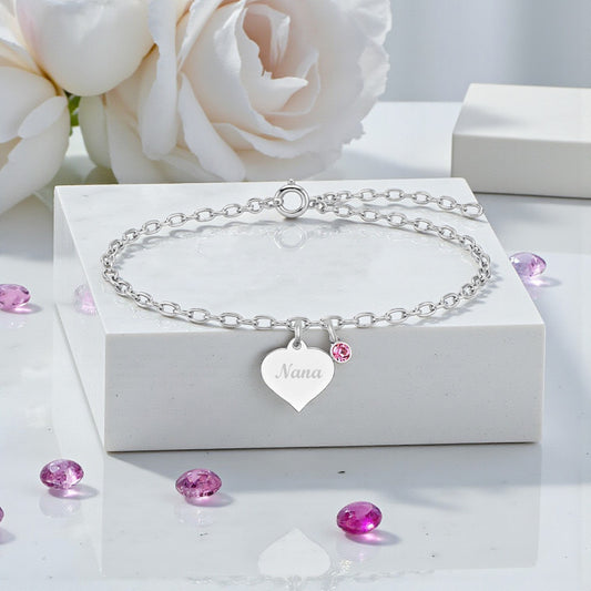 Nana Birthstone Bracelet | Sterling Silver 925 | Personalised Engraved Jewellery Gift