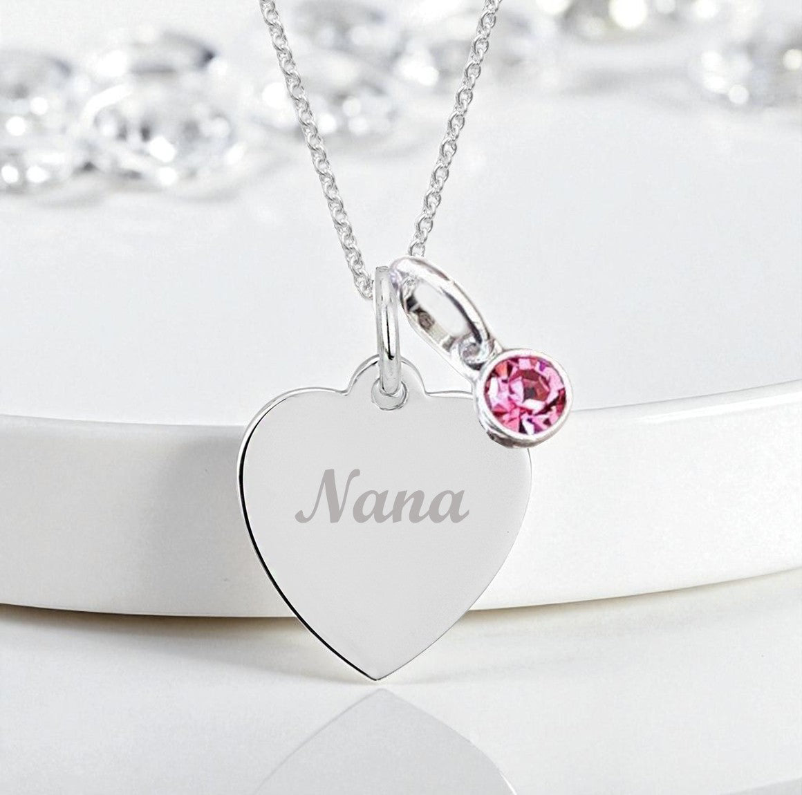 Nana Engraved Necklace with Birthstone in Sterling Silver 925 | Personalised Jewellery Gift
