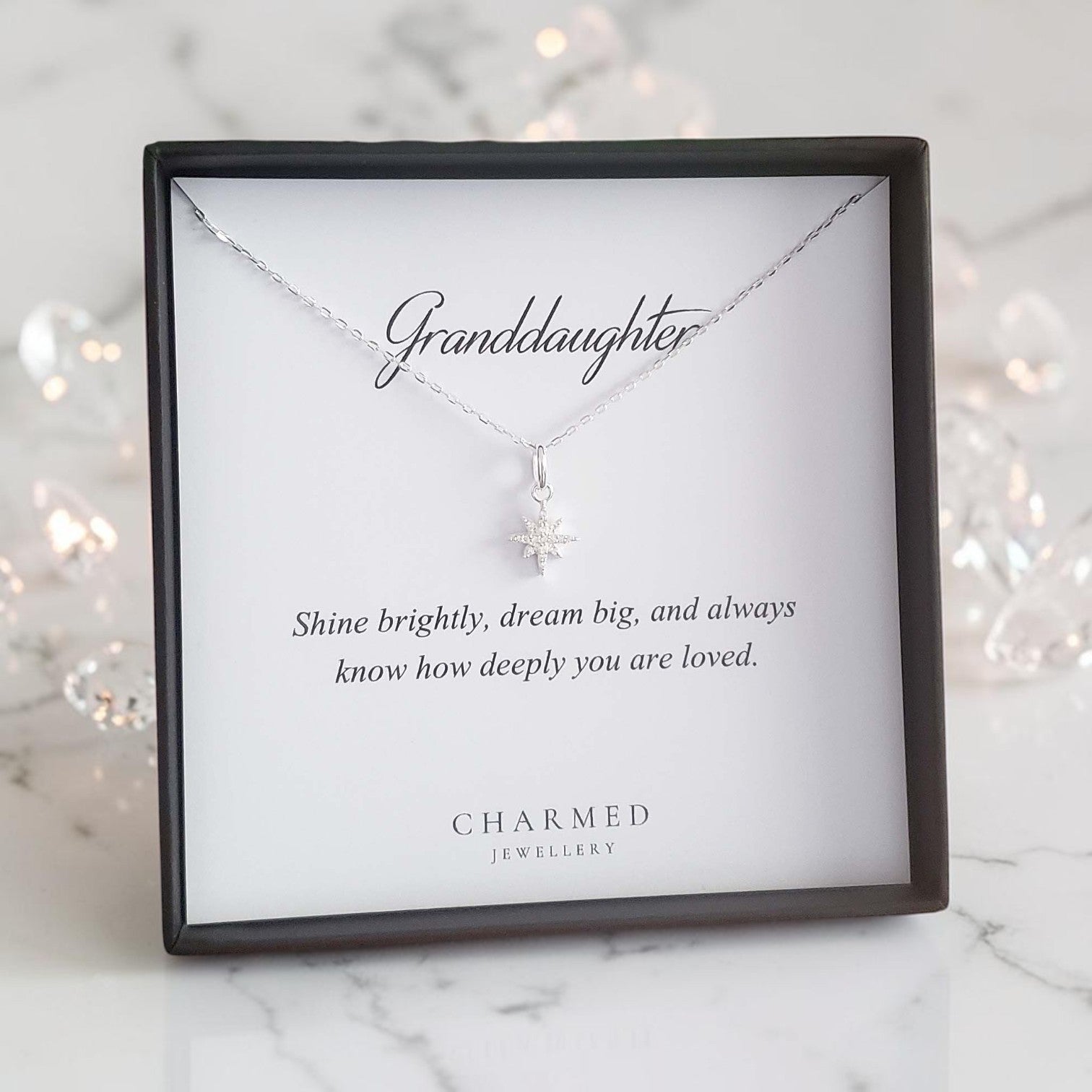 Sterling Silver CZ North Star Necklace | Granddaughter Birthday Gift | Personalised Jewellery Keepsake