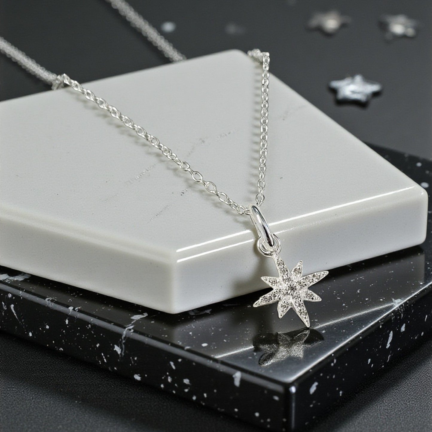 Sterling Silver CZ North Star Necklace