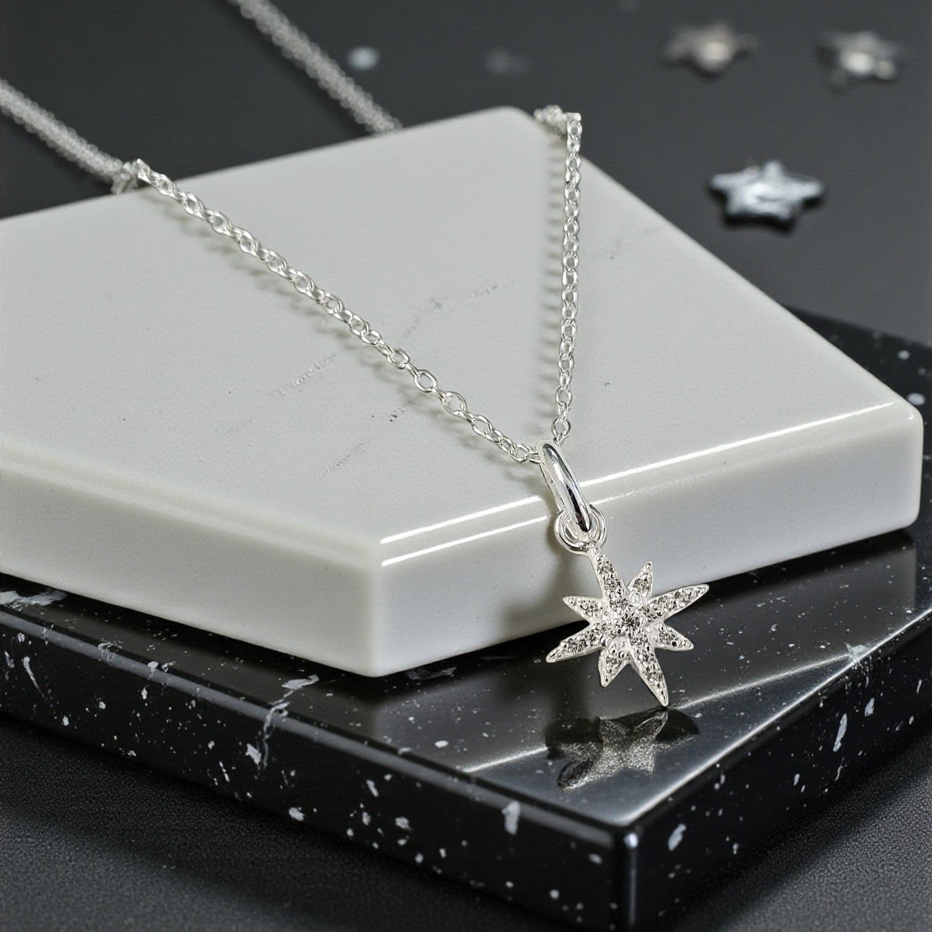 Sterling Silver CZ North Star Necklace