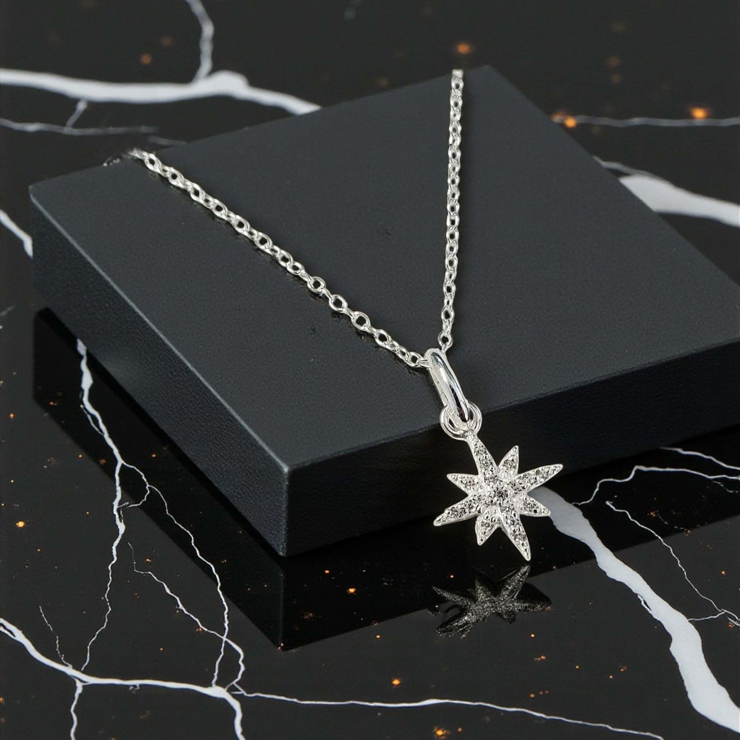 Sterling Silver CZ North Star Necklace