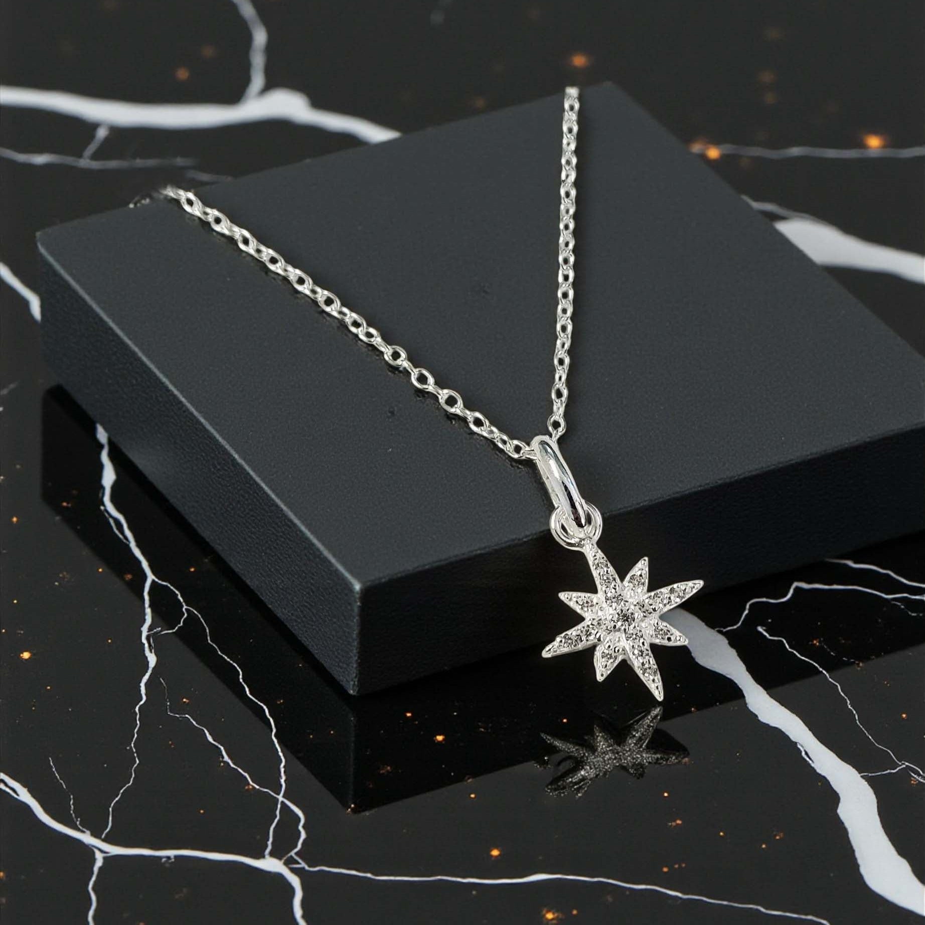 Sterling Silver CZ North Star Necklace