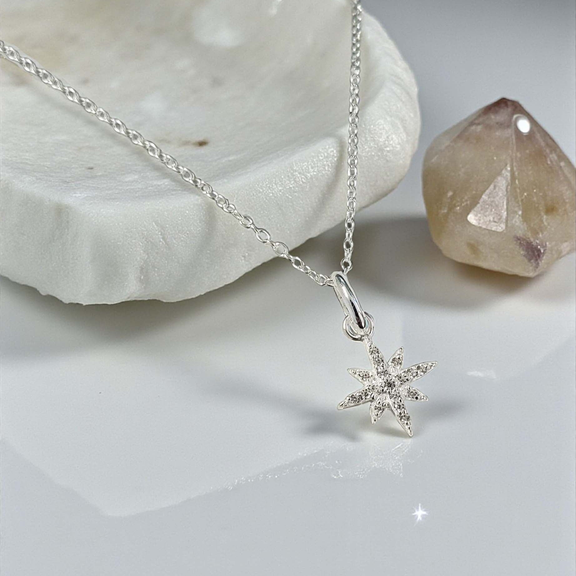 Sterling Silver CZ North Star Necklace