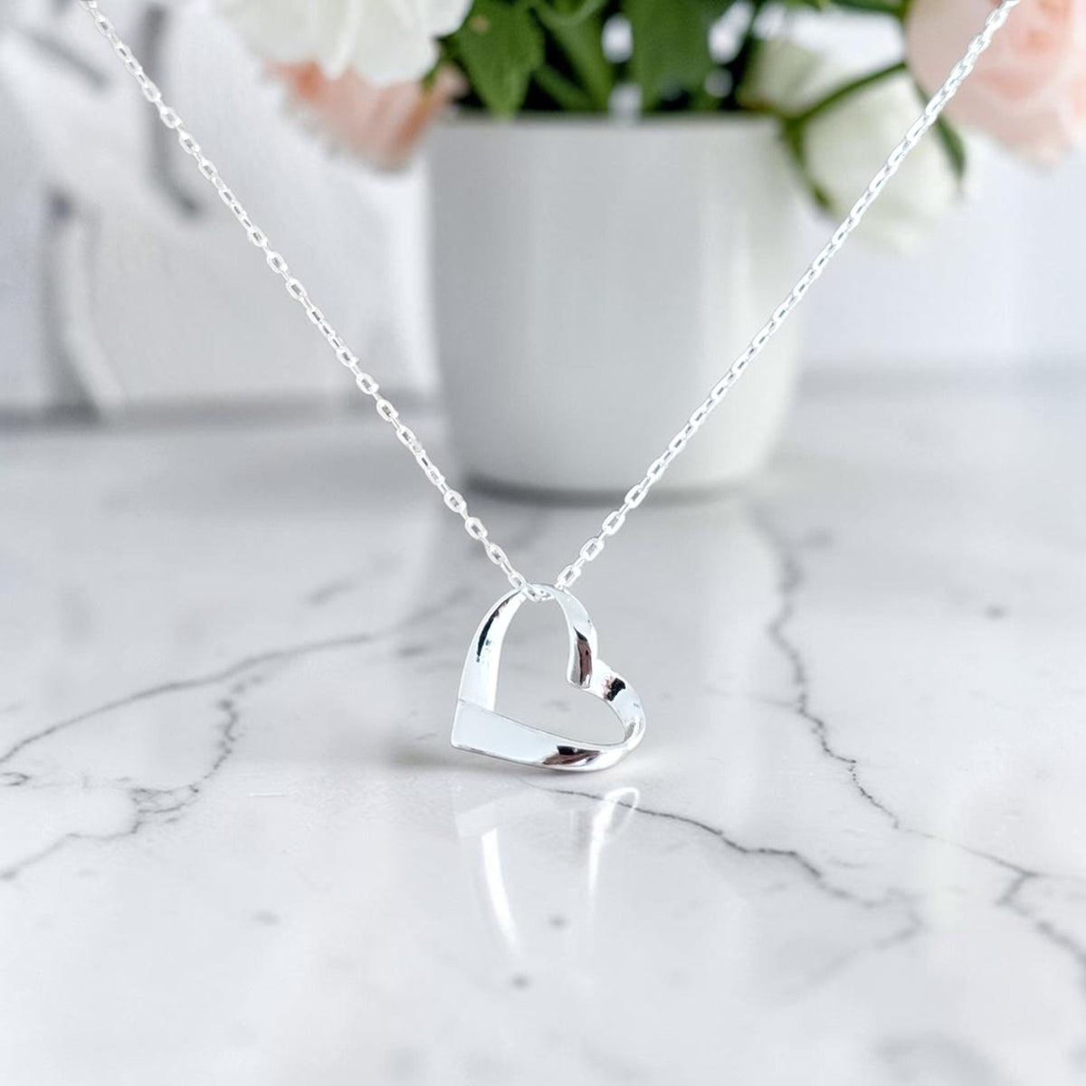 Ribbon Heart Necklace in sterling silver – jewellery gift for her