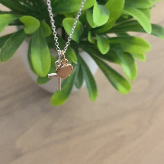 Cross Necklace with Heart in Sterling Silver 925 | Personalised Jewellery