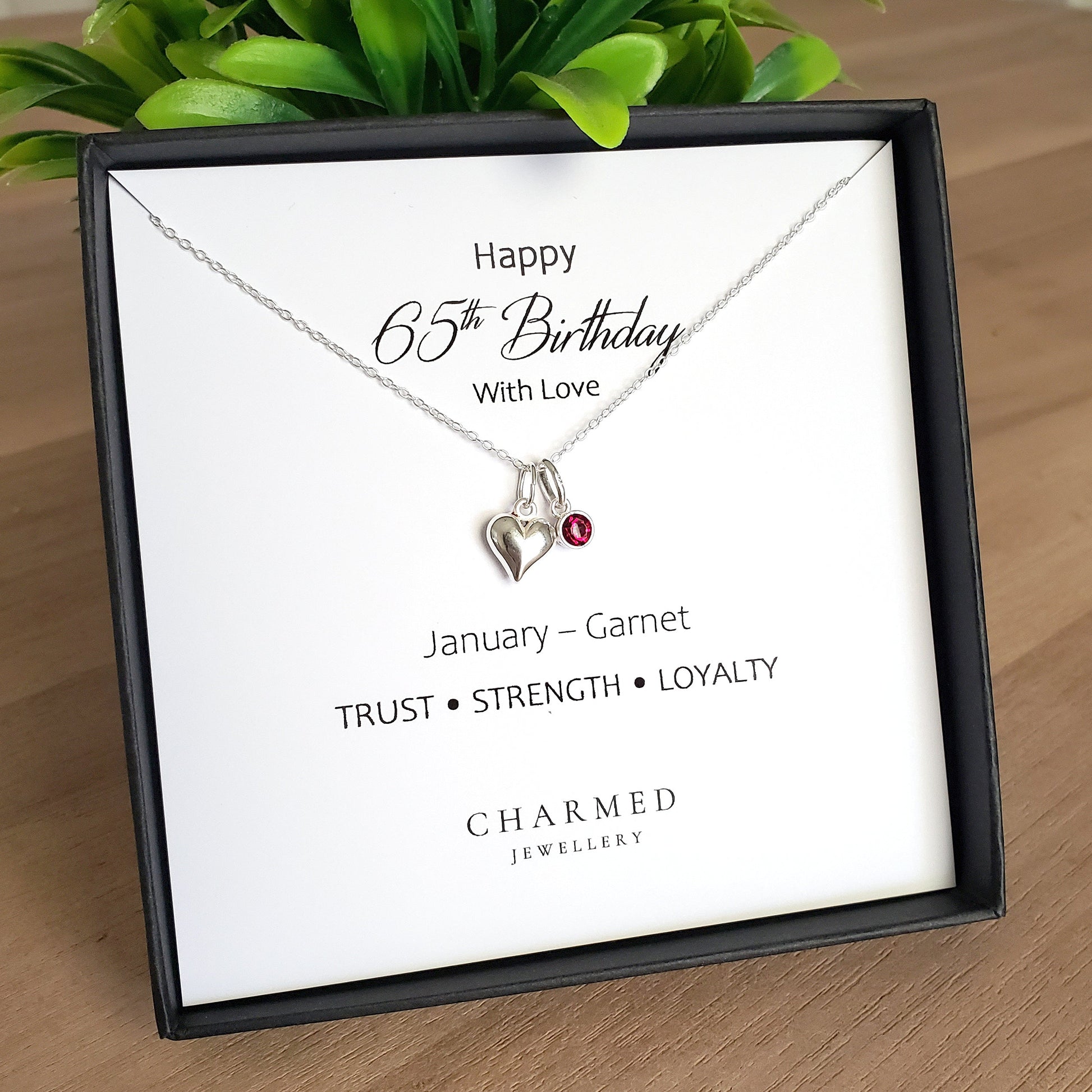 65th Birthday Gift | Puffy Heart Necklace with Crystal Birthstone