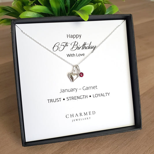 65th Birthday Gift | Puffy Heart Necklace with Crystal Birthstone