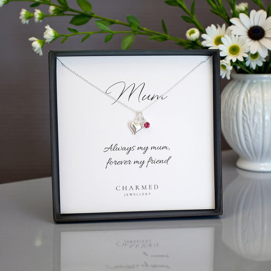 Mum Heart Necklace with Birthstone | Sterling Silver 925 | Personalised Jewellery Gift