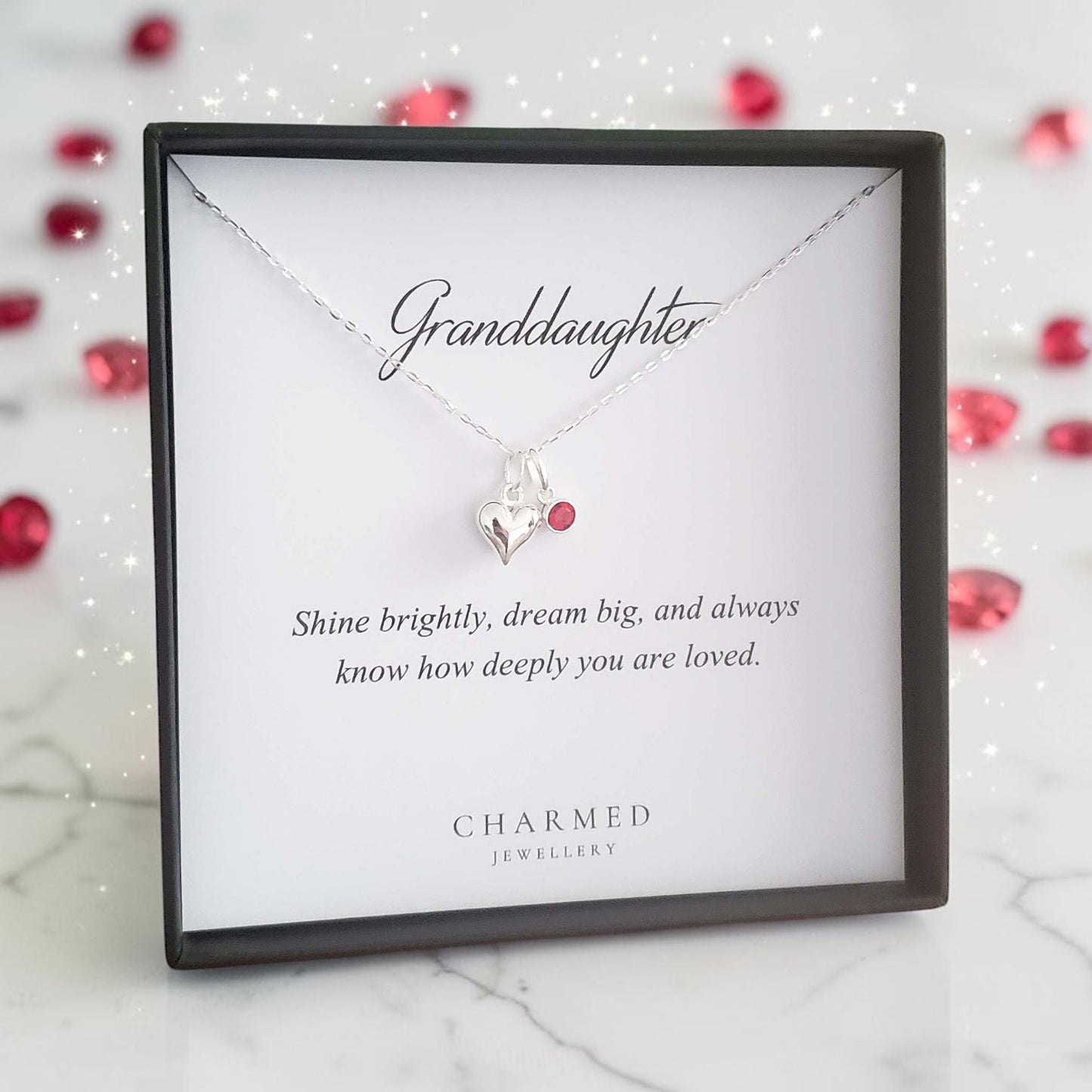 Granddaughter Gift | Puffy Heart Necklace in 925 Sterling Silver | Personalised Keepsake