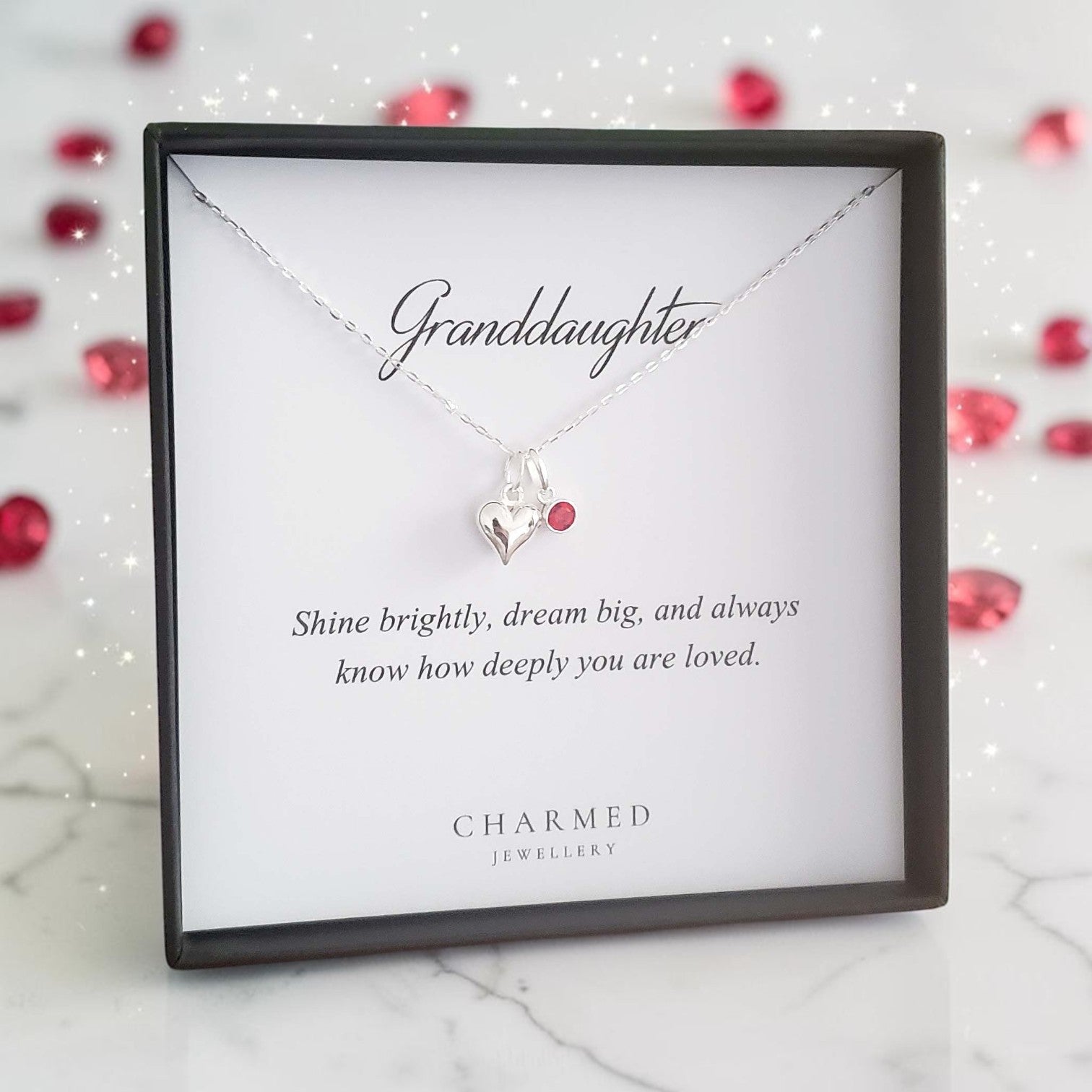 Granddaughter Gift | Puffy Heart Necklace in 925 Sterling Silver | Personalised Keepsake