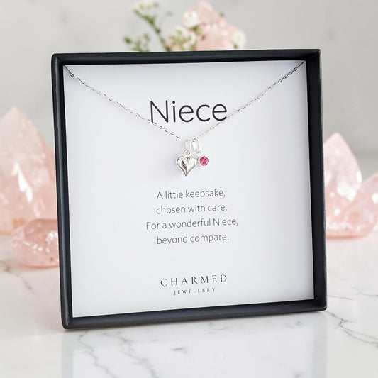 Niece Gift | Puffy Heart Necklace with Birthstone in Sterling Silver 925 | Personalised Jewellery Gift