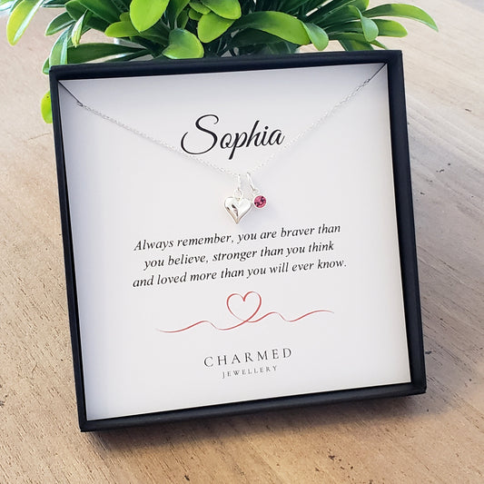 Personalised Puffy Heart Birthstone Necklace in 925 Sterling Silver | Jewellery Gift