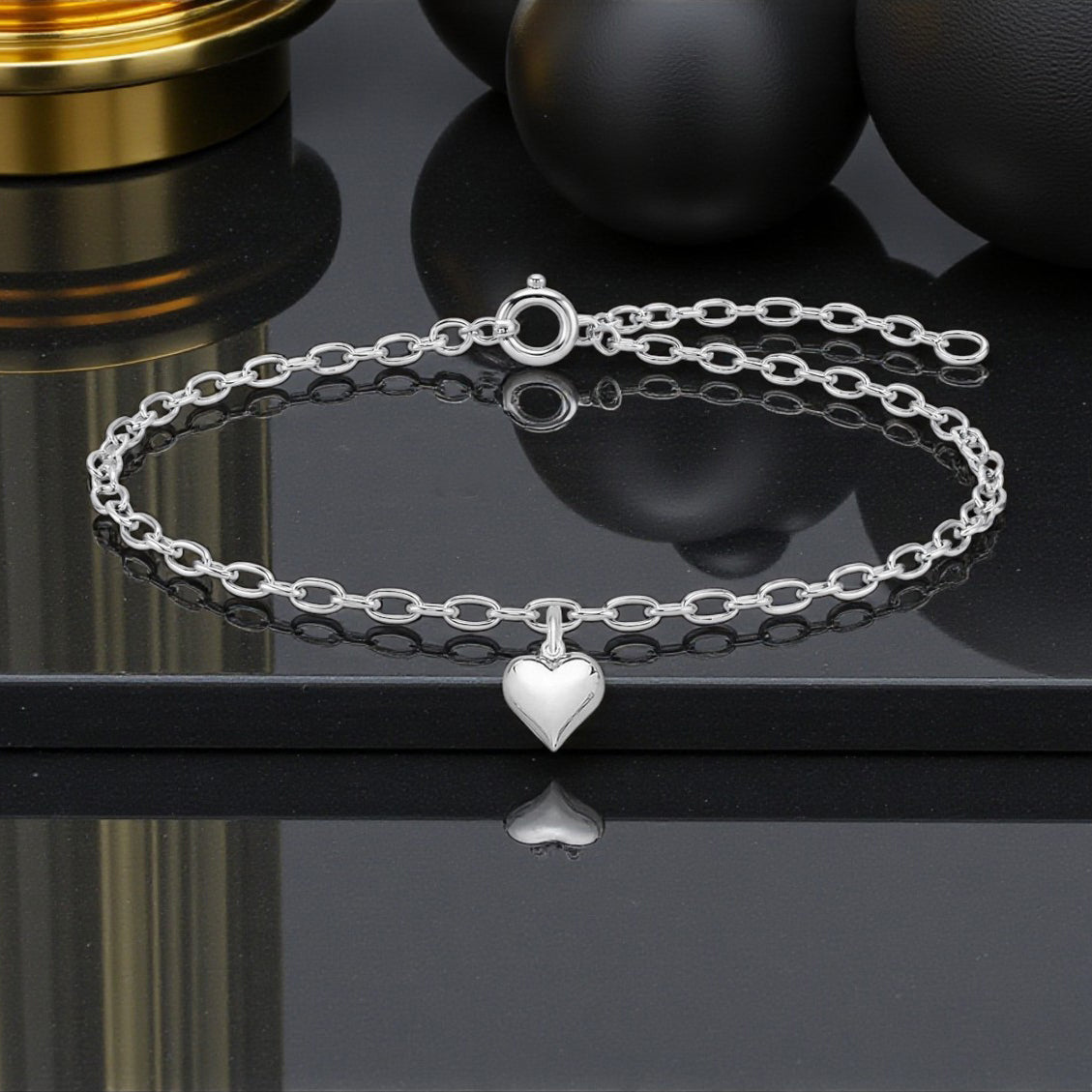 Puffy Heart Bracelet in Sterling Silver 925, Personalised Jewellery Gift