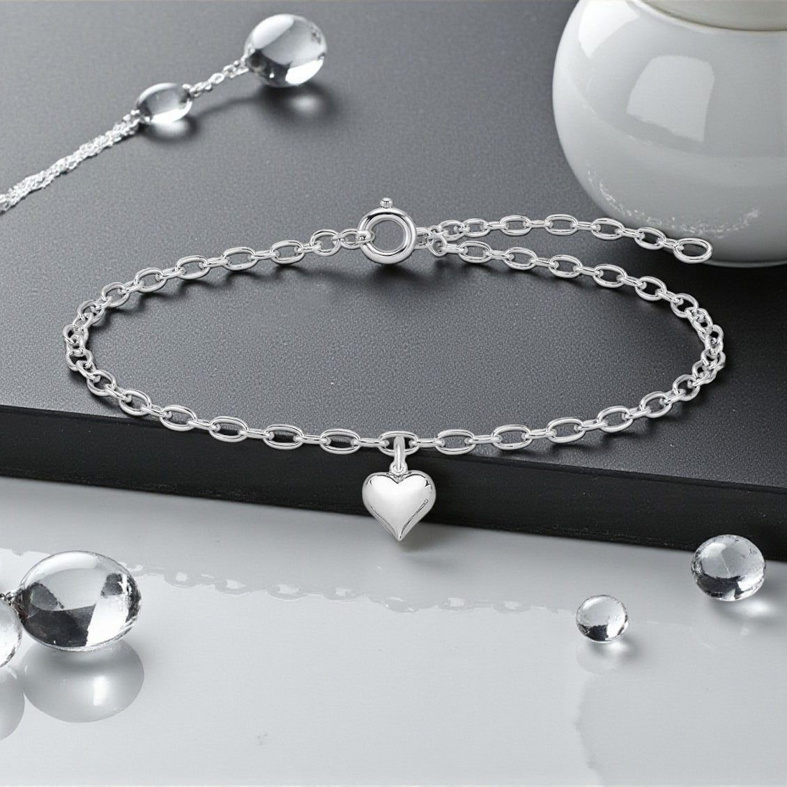 Puffy Heart Bracelet in Sterling Silver 925 | Personalised Jewellery