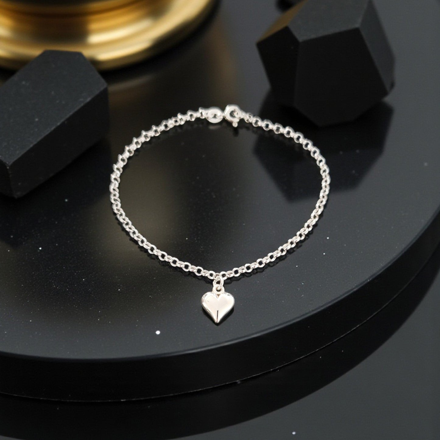 Silver Puffy Heart Charm Bracelet | Sterling Silver 925 | Elegant Jewellery Gift