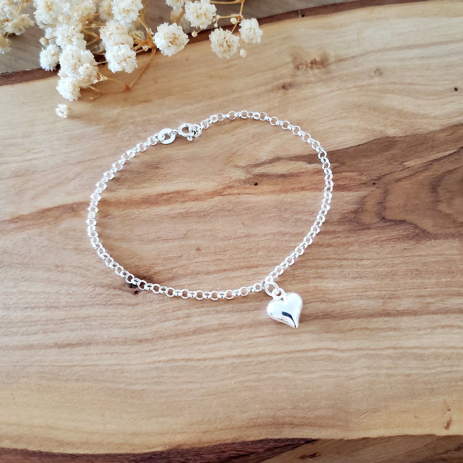 Silver Puffy Heart Charm Bracelet | Sterling Silver 925 | Elegant Jewellery Gift