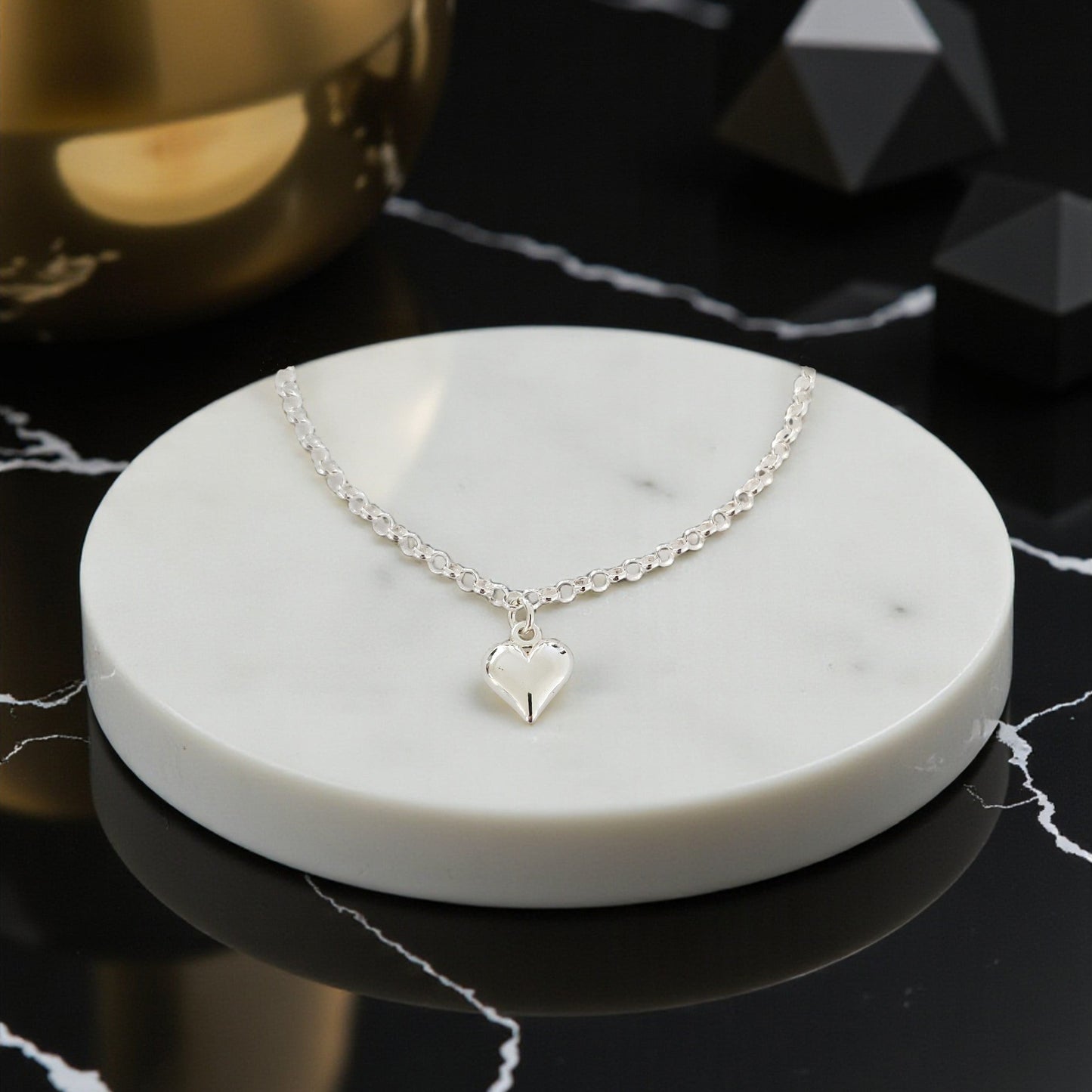 Silver Puffy Heart Charm Bracelet | Sterling Silver 925 | Elegant Jewellery Gift