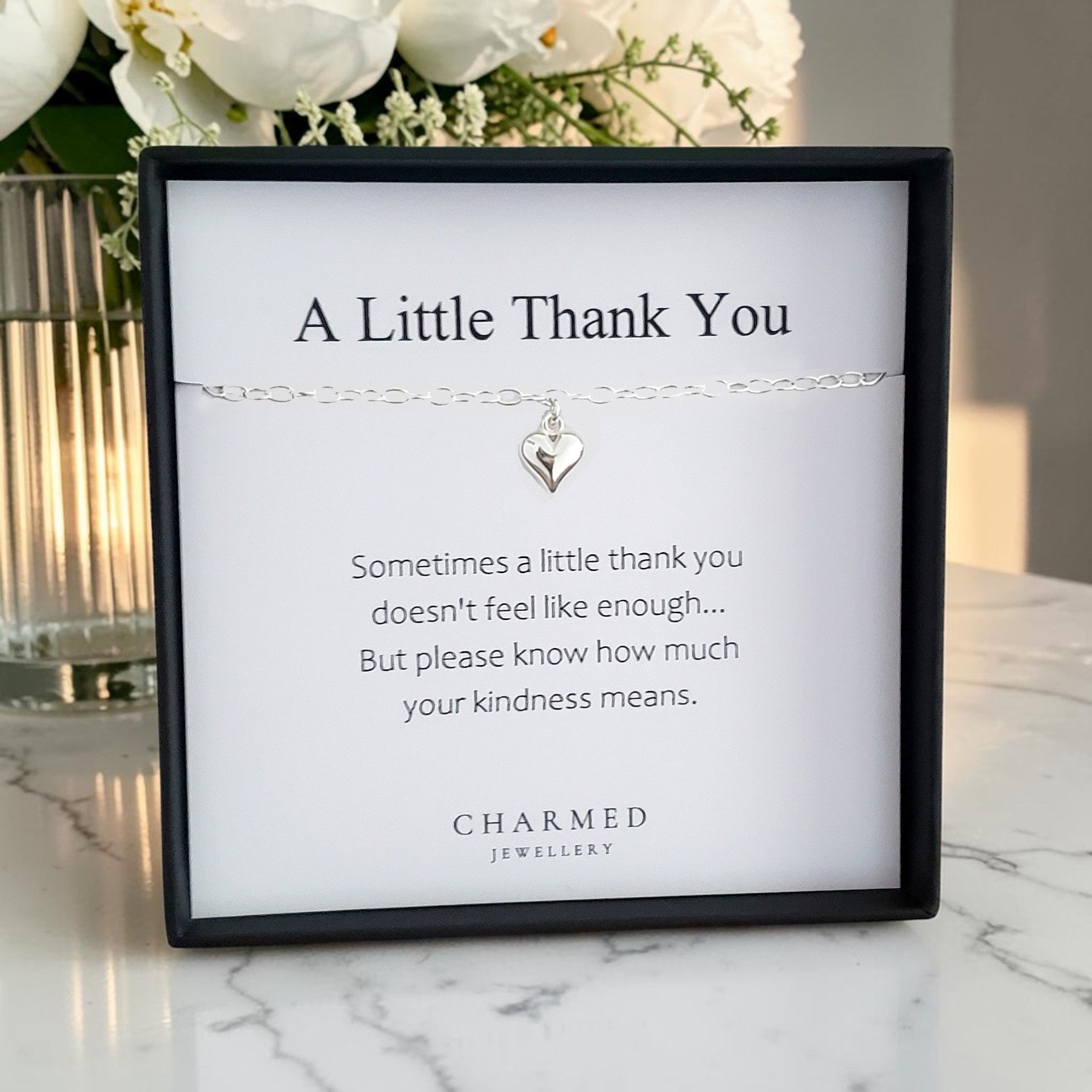 thank you bracelet gift with personalised meaningful message card