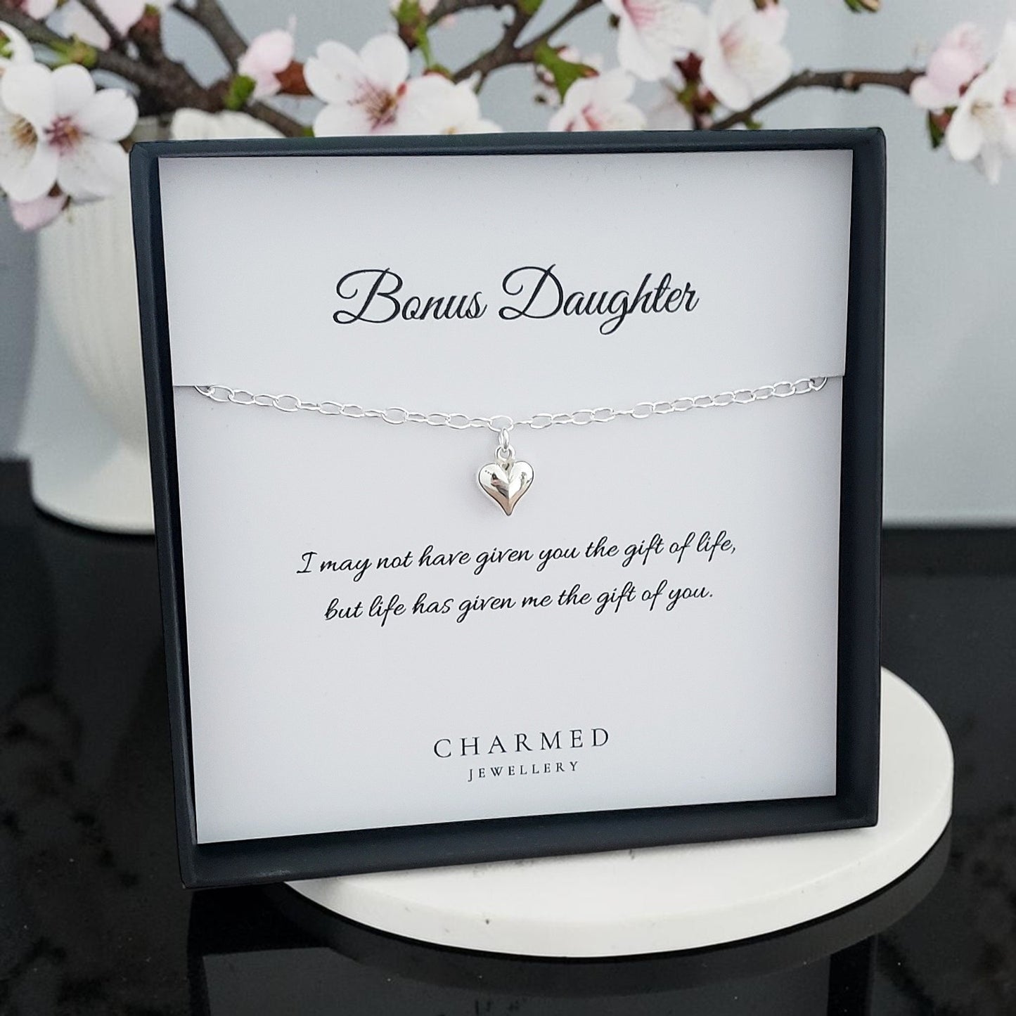 Bonus Daughter Puffy Heart Bracelet | Sterling Silver 925 | Personalised Jewellery Gift