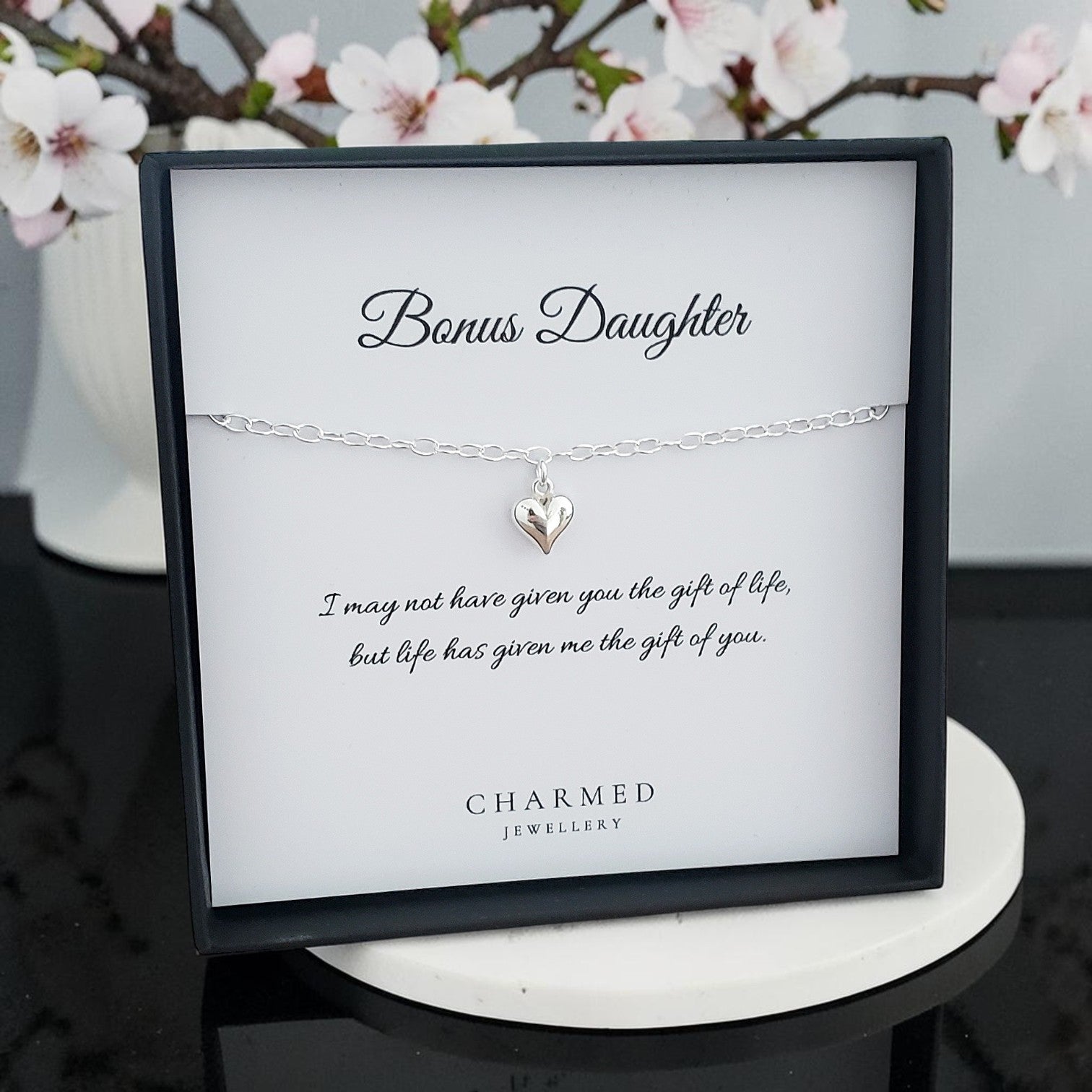 Bonus Daughter Puffy Heart Bracelet | Sterling Silver 925 | Personalised Jewellery Gift