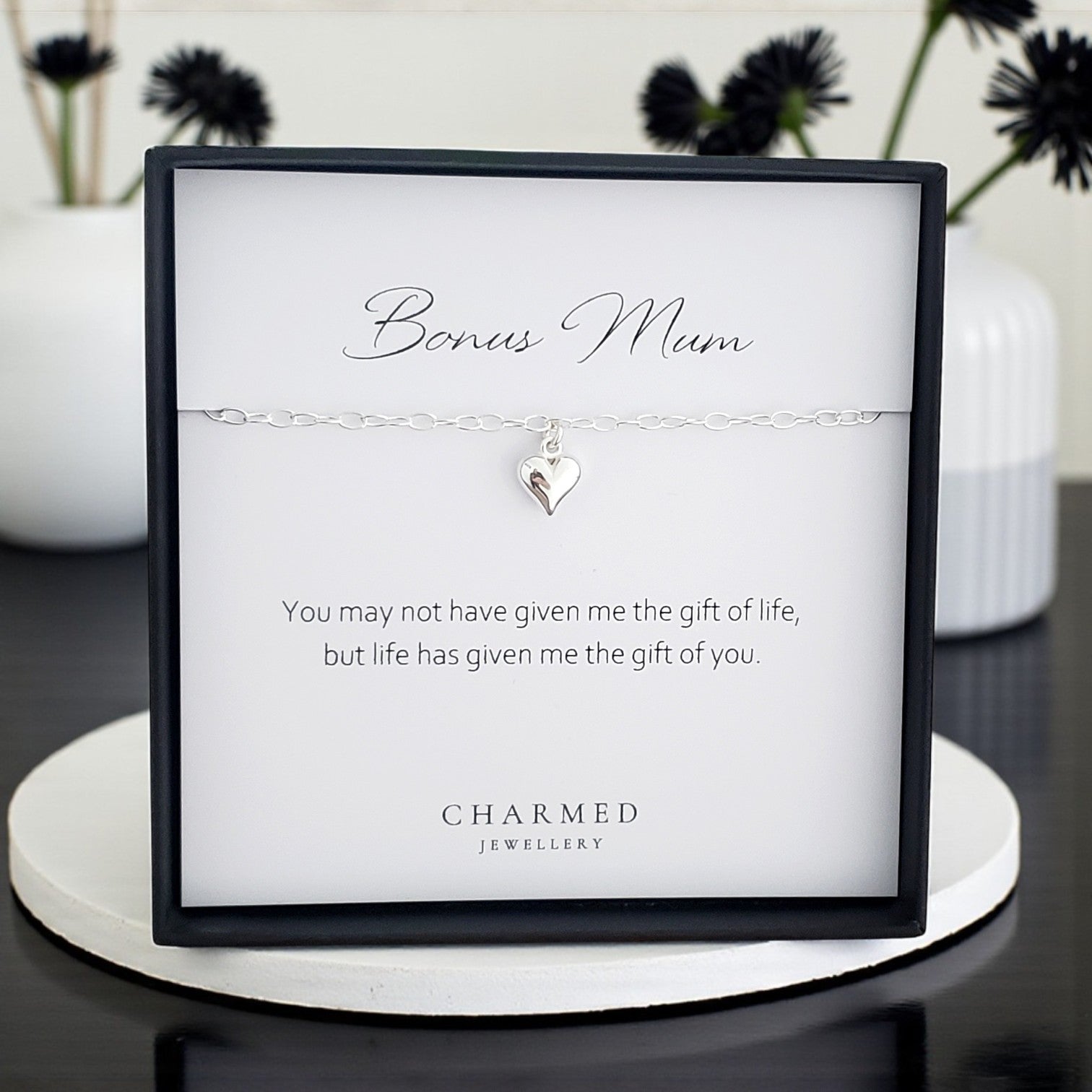 Bonus Mum Puffy Heart Bracelet | Sterling Silver 925 | Personalised Jewellery Gift